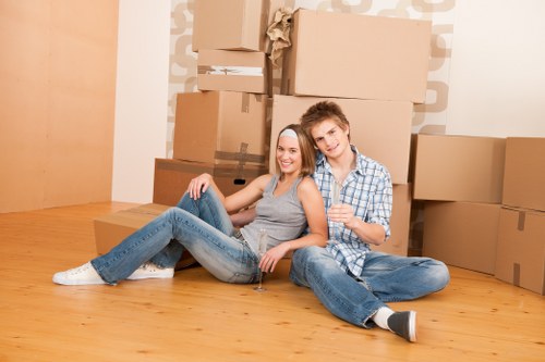 Different box sizes and packing materials arranged for a move