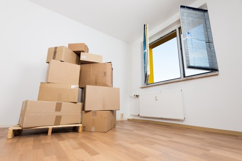 Packed moving boxes ready for removals in East Finchley